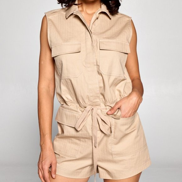 Chocolate USA Drawstring Sleeveless Romper with Pockets - Picture 4 of 4